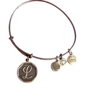 Alex And Ani Initial L Charm Rafaelian Silver Finish Bangle Bracelet